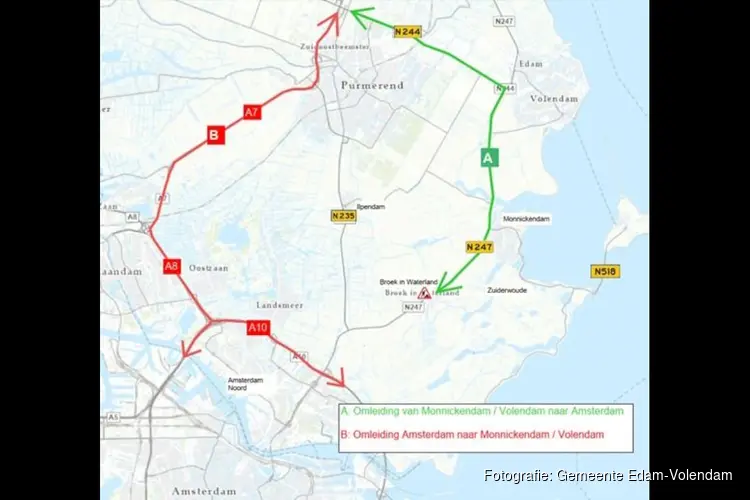 Afsluiting N247 ter hoogte van Broek in Waterland van 18 t/m 20 januari